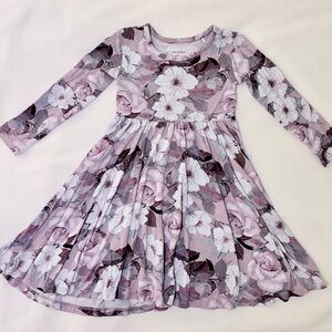 Posh Peanut 2T Bamboo Long Sleeve Twirl Dress Purple Floral